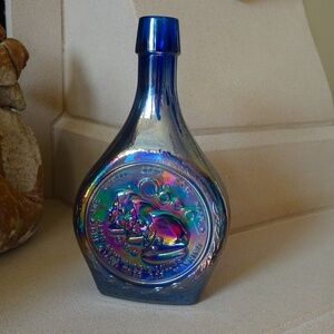 Vintage Apollo 11 1969 NASA Astronauts Moon Landing Cobalt Carnival Glass Bottle